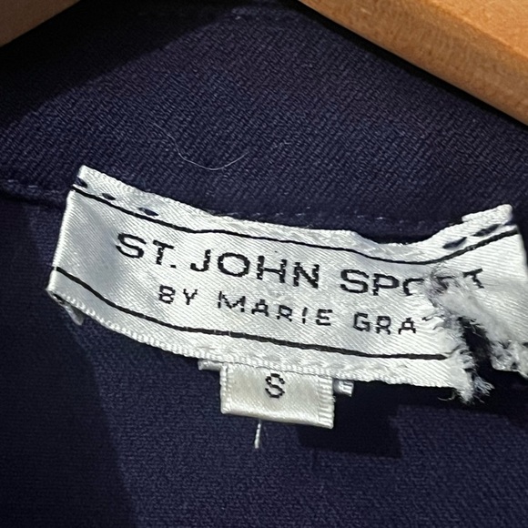 ST JOHN SPORT Navy Blue Twill Jacket Sz S Flap Pockets & White Stitching - Picture 6 of 8